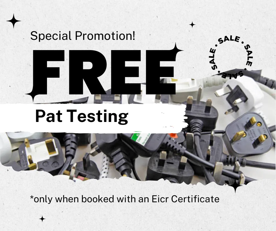 A free pat testing tooting displays a bold and vibrant message, with Free Pat Testing Tooting in stark black against a pristine white background. The sleek design, emphasizing professionalism, invites you to experience the service at the bottom right corner, capturing attention for a hassle-free offer.