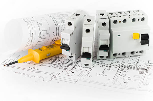 A electrician offers displays sleek and functional designs, with a standout yellow power button on a blue sheet metal base. The black markings enhance its professional appearance, making it a visually appealing solution for any electrical need.