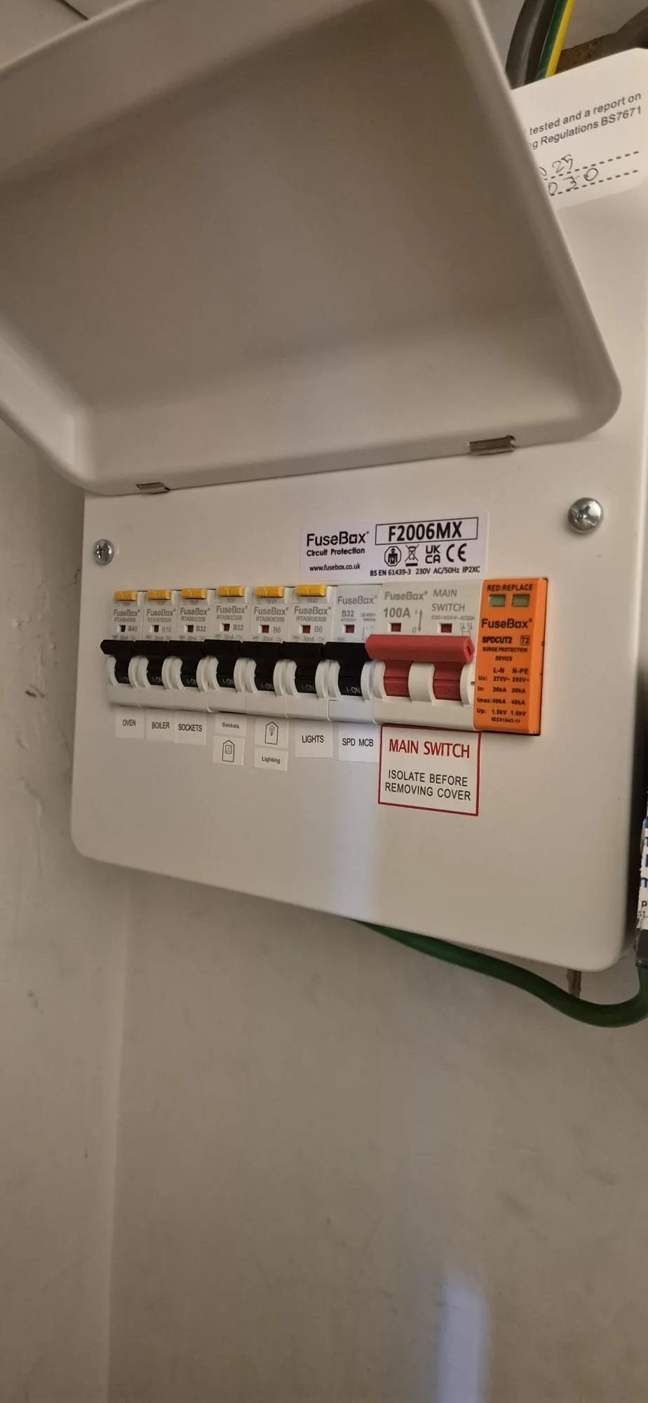 18th Edition FuseBox consumer unit installed in Tooting SW17 by BuildSpark electrician. New fuse board with RCBO protection, SPD surge protection, EIC certification, and landlord electrical compliance.